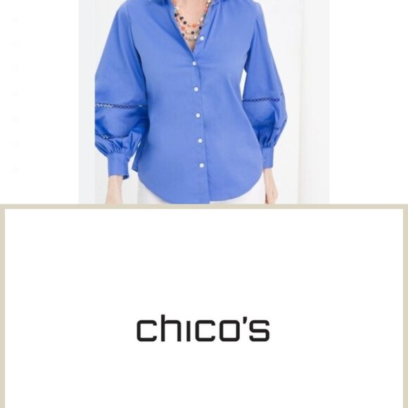 CHICO'S billow sleeve poplin shirt in black (0/US4-6) - Picture 2 of 15